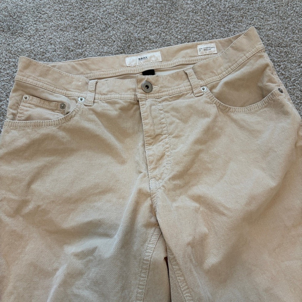 Brax Cooper Fancy Pants‎ Mens 31x28 Khaki Beige Corduroy Straight Leg Casual - Picture 2 of 11